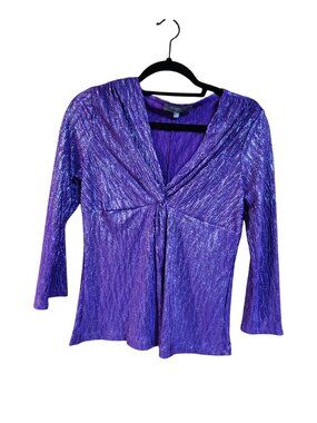 Metallic Purple My Collection Petite PS Long Sleeve Top With Front Twist Detail